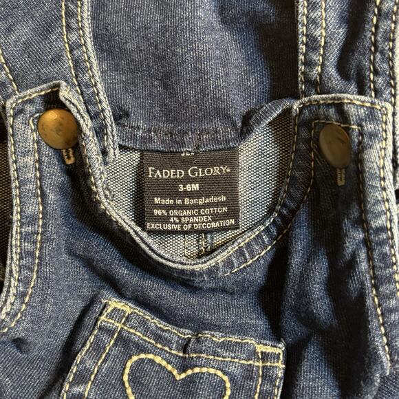Vintage Faded Glory Baby Overalls 3-6M Denim Bib Jeans Organic Cotton Spandex25 - Picture 3 of 4